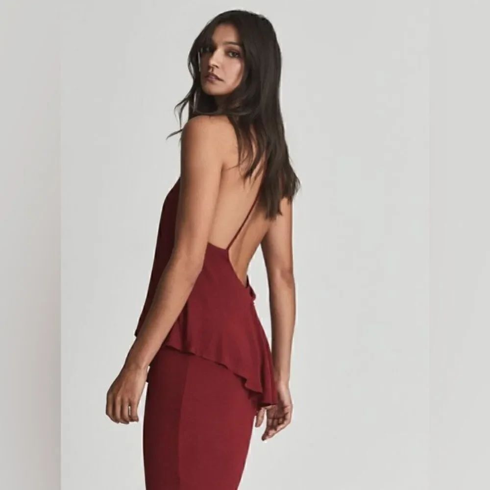 Reiss NWT XENA STRAPPY OPEN BACK COCKTAIL DRESS in Dark Red Size 10 MSRP $385 - Picture 8 of 12